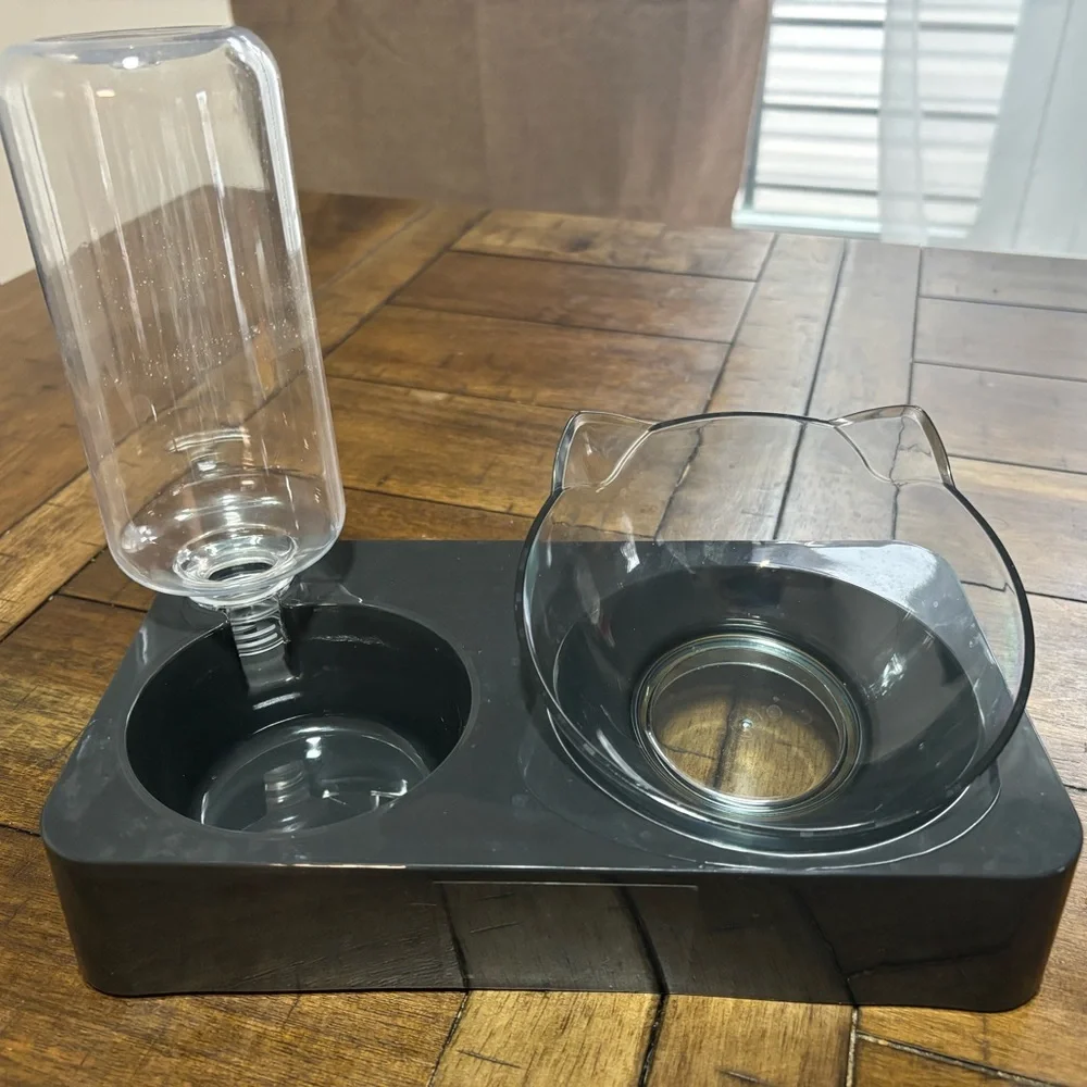 Black Pet Feeder with Water Dispenser